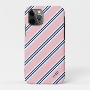 Monogramm Preppy Pink und Blue Stripes Case-Mate iPhone Hülle
