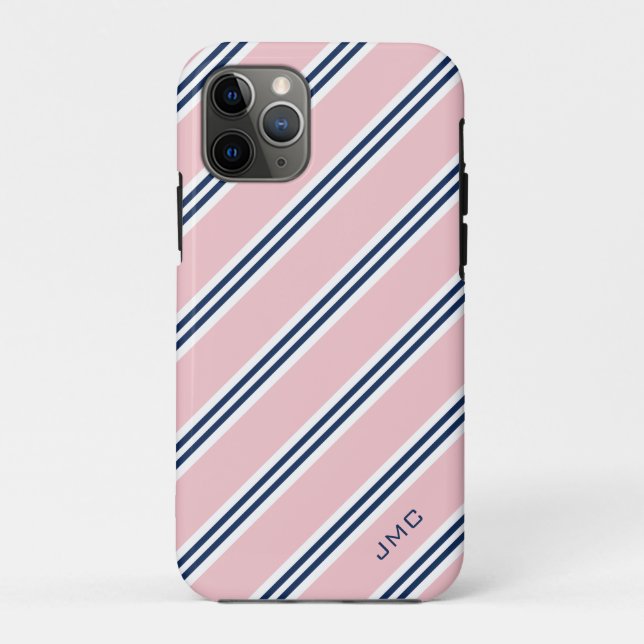 Monogramm Preppy Pink und Blue Stripes Case-Mate iPhone Hülle (Rückseite)