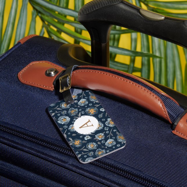 Monogramm-Pupien-Muster Gepäckanhänger (Monogram Poppies Floral Pattern Luggage Tag from Studio Posies.)