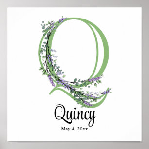 Monogramm Q, Lavendel Eucalyptus Kinderzimmer Post Poster