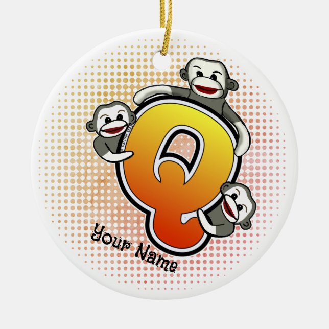 Monogramm Q Sockenaffe  Keramik Ornament (Vorne)