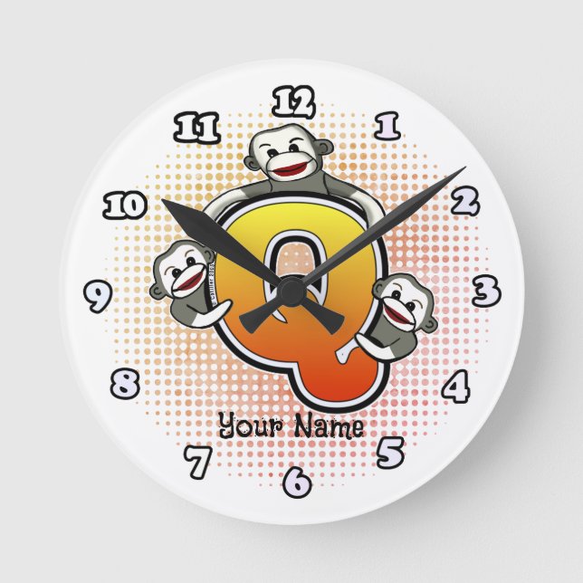 Monogramm Q Sockenaffe Uhr (Vorderseite)