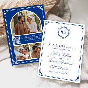 Monogramm QR-Code Foto Collage Königlich Blau Hoch Save The Date