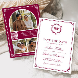 Monogramm QR-Code Foto-Collage Magenta Hochzeit Save The Date