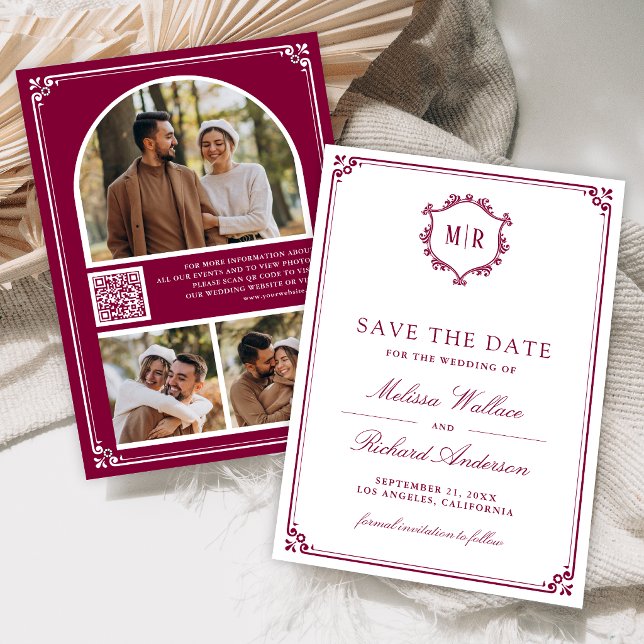 Monogramm QR-Code Foto-Collage Magenta Hochzeit Save The Date (Von Creator hochgeladen)