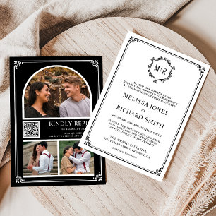 Monogramm QR-Code Foto-Collage Schwarz Weiß Hochze Einladung