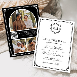 Monogramm QR-Code Foto-Collage Schwarze Hochzeit Save The Date