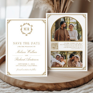 Monogramm QR-Code Foto-Collage Weißgold Hochzeit Save The Date