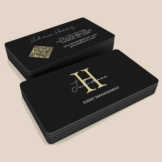 Monogramm QR-Code Schwarz Gold Visitenkarte (Von Creator hochgeladen)