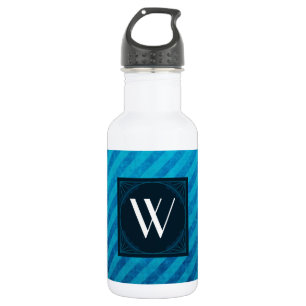 Monogramm-Quadrat auf blauen Diagonalstreifen Trinkflasche