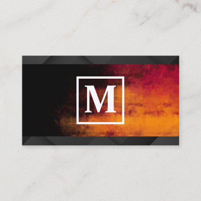 Monogramm Quadrat | Orange Schwarze Textur Visitenkarte (Vorderseite)