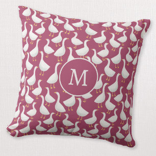 Monogramm Quirky White Gans Beerrot Cottagecore Kissen