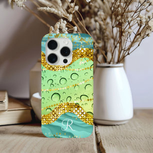 Monogramm R Aqua Lime Gold Marmor Fantasy Tröpfche Case-Mate iPhone Hülle