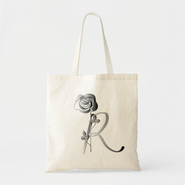 Monogramm R Handschriftlich mit Rose Tragetasche (Vorne)