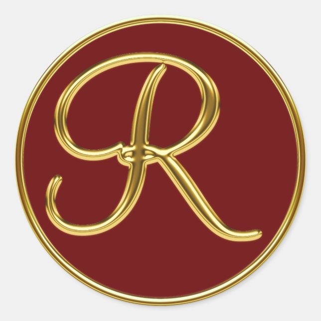 Monogramm R in 3D-Gold Runder Aufkleber (Vorderseite)