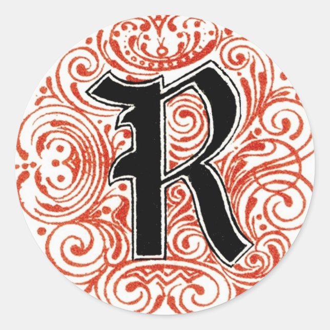 Monogramm "R" in roter Aufschrift Runder Aufkleber (Vorderseite)