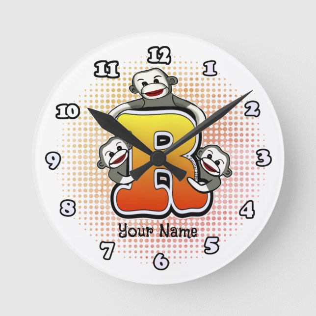 Monogramm R Sockenaffe Uhr (Vorderseite)