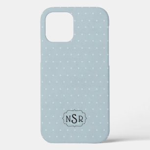 Monogramm Rahmen auf blassblauem und Polka-Punkt Case-Mate iPhone Hülle