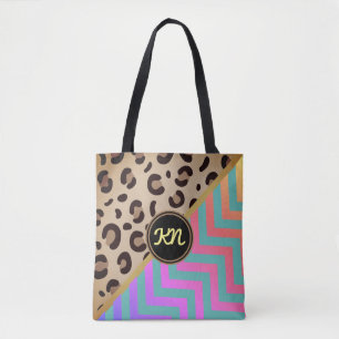 Monogramm Rainbow Leopard Print Zickzack