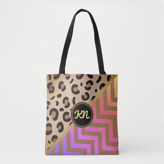 Monogramm Rainbow Leopard Print Zickzack (Vorderseite)