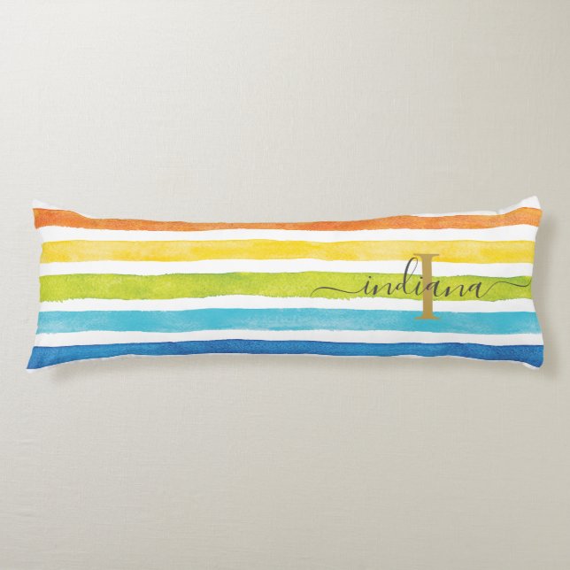 Monogramm Rainbow Name Initial Script Custom Seitenschläferkissen (Vorderseite)