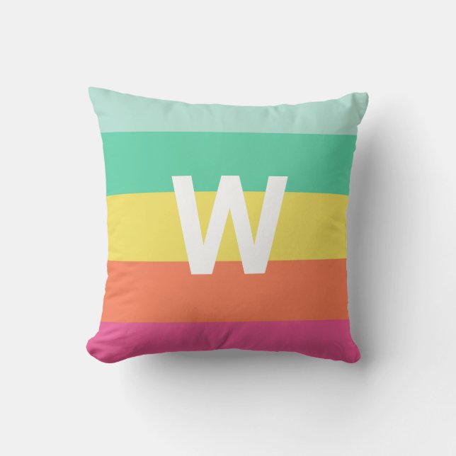 Monogramm Rainbow-Sherbet-Farbblock Kissen (Vorderseite)