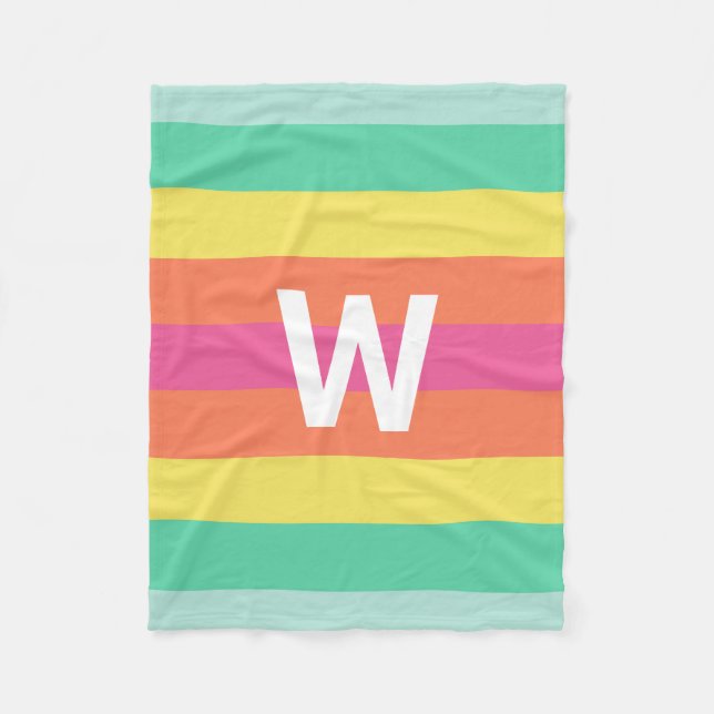 Monogramm Rainbow-Sherbet-Farbblock-Reihe Fleecedecke (Vorderseite)
