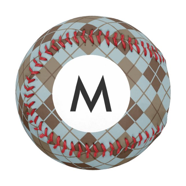 Monogramm-Raute Muster in Blau und Taupe Baseball (Vorderseite Links)