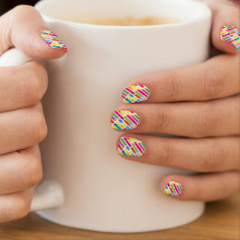 Monogramm-Regenbogen-diagonale Linien Minx Nagelkunst