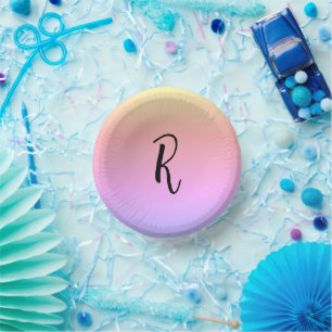 Monogramm-Regenbogenfarben Personalisiert Pappteller