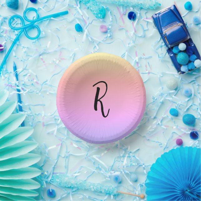 Monogramm-Regenbogenfarben Personalisiert Pappteller (Party)