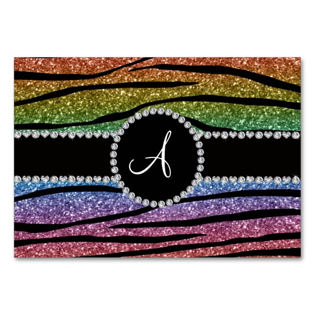 Monogramm Regenbogenkreislauf-Glitzer Tischnummer (Vorderseite)