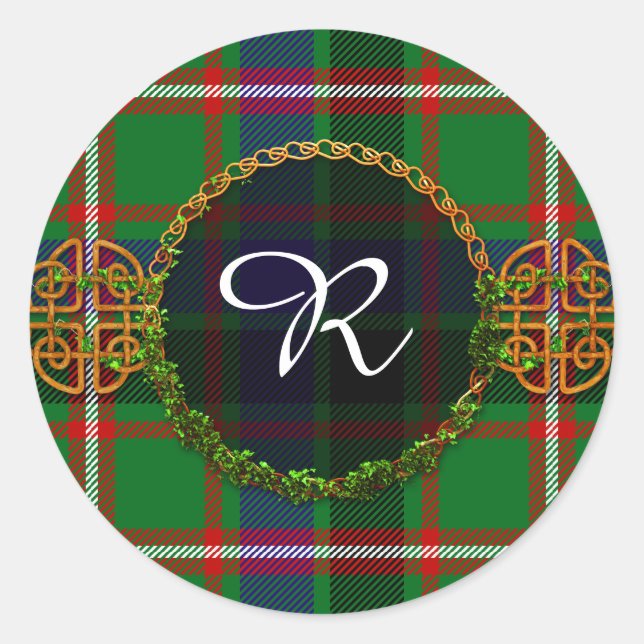 Monogramm-ReidTartan Runder Aufkleber (Vorderseite)