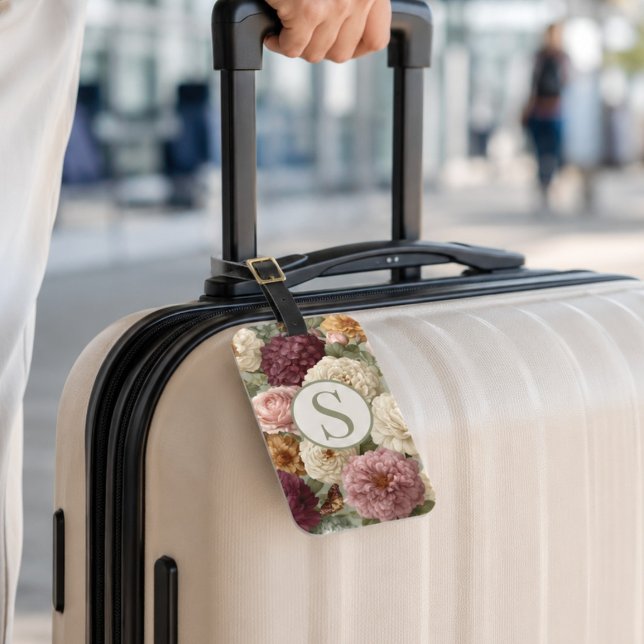 Monogramm-Reise-Geschenk Lila Grün Floral Gepäckanhänger (Von Creator hochgeladen)