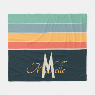 Monogramm Retro 70er Jahre Farbige Streifen Custom Fleecedecke