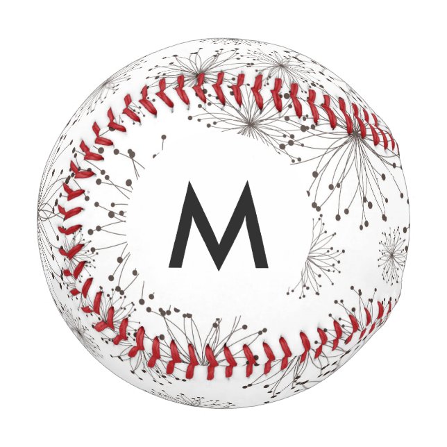 Monogramm Retro-Blumenhintergrund Baseball (Vorderseite Links)