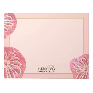 Monogramm Retro-Blumenrosa Goldpfirsich Chic Notizblock