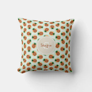 Monogramm Retro-braune und minze Ananas Kissen