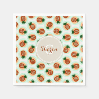 Monogramm Retro-braune und minze Ananas Serviette