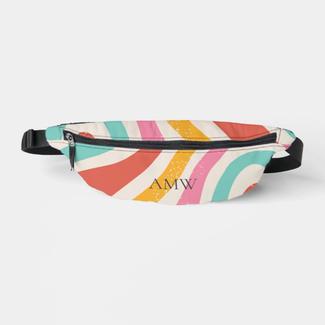 Monogramm Retro-Farbige Wellenstreifen Bauchtasche (Vorderseite)