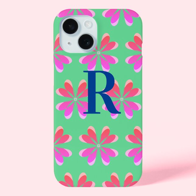 Monogramm Retro florengrün pink Case-Mate iPhone Hülle (Von Creator hochgeladen)