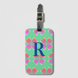 Monogramm Retro florengrün pink Gepäckanhänger