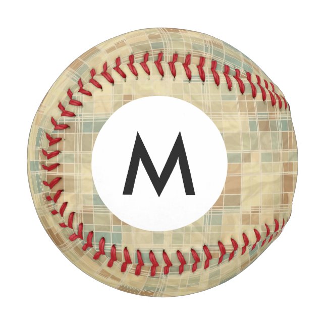Monogramm Retro geometrisches Muster 2 Baseball (Vorderseite Links)