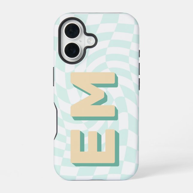 Monogramm Retro-Initialen des Prüfbretts iPhone 16 Hülle (Rückseite)