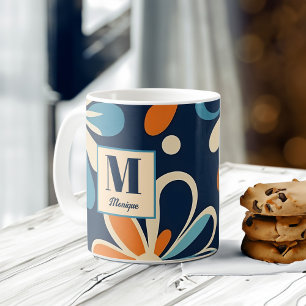Monogramm Retro-Midcentury-Jahrhundert Teal-Gänseb Kaffeetasse