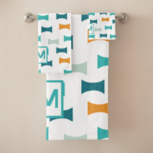 Monogramm Retro-Mitte des Jahrhunderts geometrisch Badhandtuch Set
