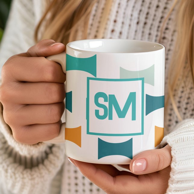 Monogramm Retro-Mitte des Jahrhunderts geometrisch Kaffeetasse (Von Creator hochgeladen)