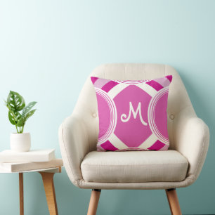Monogramm Retro Personalisiert rosa Kissen