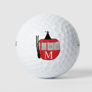 Monogramm Retro Rote Skilift Personalisiert Golfball