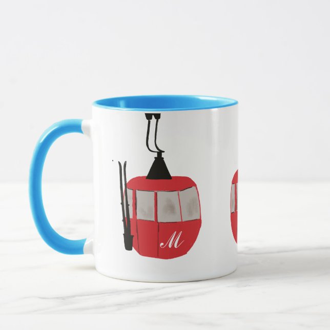 Monogramm Retro Rote Skilift Personalisiert Tasse (Links)